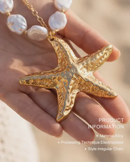 Layered Pearl & Starfish Statement Necklace
